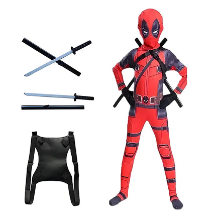 PU SwordHigh Quality Deadpool Child Costume Kid Halloween Cosplay Costume Deadpool Kids Suit Jumpsuit deadpool Child Costume