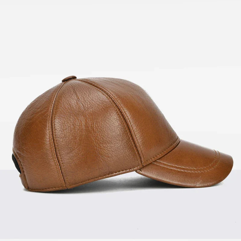 Adjustable Men's Genuine Cowhide Leather Baseball Cap for Fall Winter Outdoor Sports Hat Men Real Cowhide Leather Caps