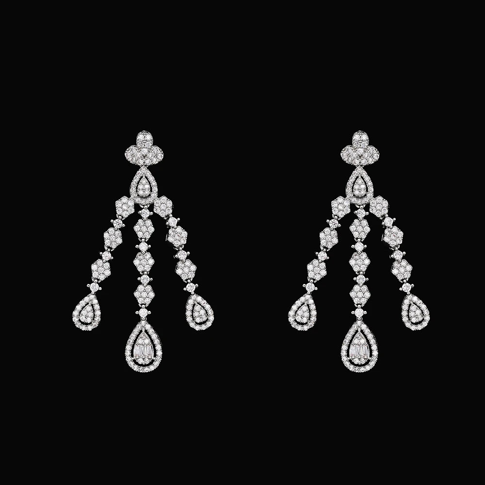 Luxury  4 Pieces Bridal Wedding Jewelry for Women Cubic Zirconia Water Drop Earrings Tassel Necklace Jewelry Sets Party Gift