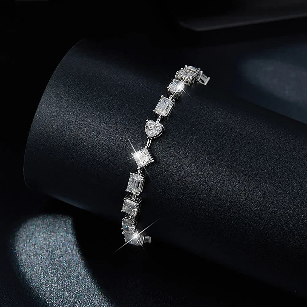 Irregular Full Moissanite Diamonds Bracelets for Women Princess Square Heart Emerald Cut Oval Shape Diamonds 925 Silver Bracelet