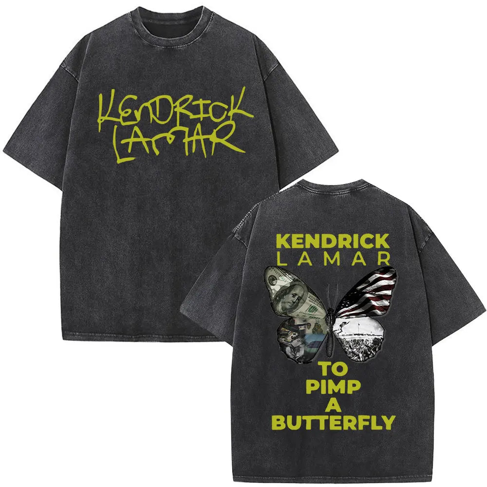 Washed Vintage Rapper Kendrick Lamar Album Merch T-shirts Men's Clothing Hip Hop Retro Oversized T-shirt Fashion Trend Tee Shirt