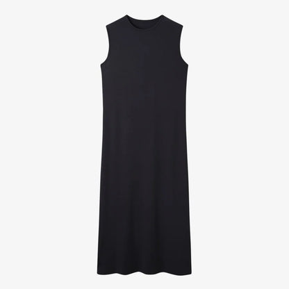 ribbing cardigan with denim collar + sleeveless maxi dress matching set for woman clothes
