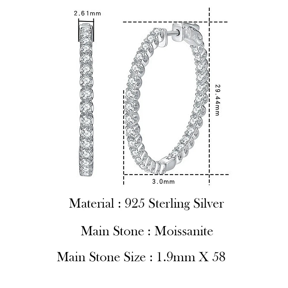 1.2mm Moissanite Hoop Earrings for Women European and American Circle S925 Sterling Silver Sparkling Diamond Earring Jewelry