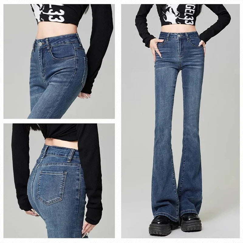 Woman Korean High Waist Grunge Flare Jeans