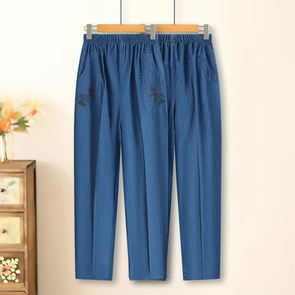 Womens Jeans High Waist Casual Elastic Mother Straight Pants