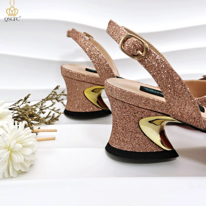 Evening Shoes And Bags Set With Full Diamond Handmade Petal Clutches Pointed Toe Mid-Heel Women Shoes