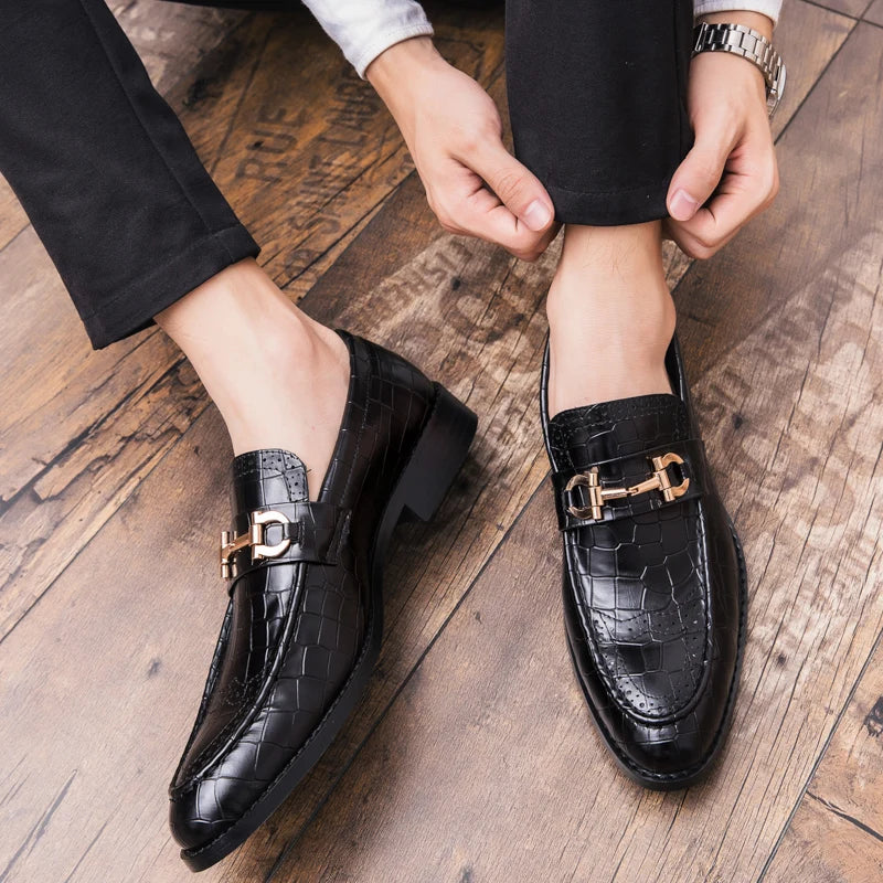 Men’s cowhide leather dress shoes breathable soft sole business casual pointed toe brown