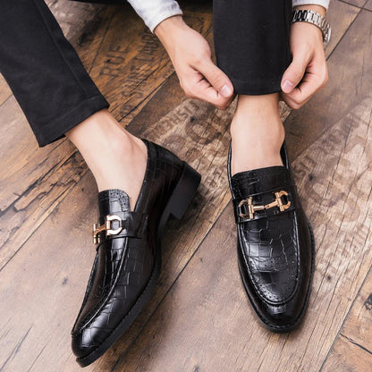 Men’s cowhide leather dress shoes breathable soft sole business casual pointed toe brown