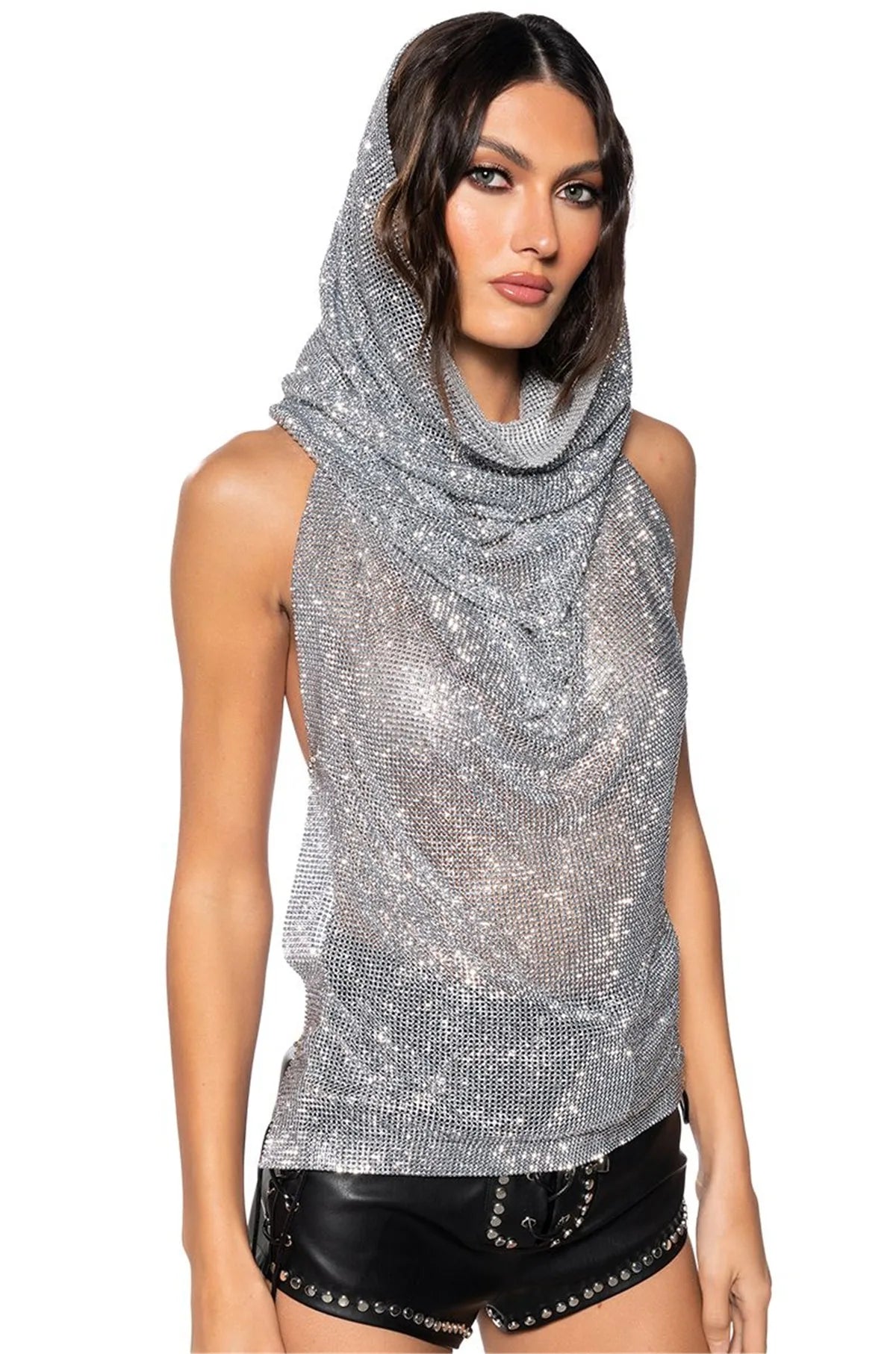 Y2K Streetwear Rhinestone Women Tank Top Punk Goth Hip Hop Bandana Head Wraps Vest Rave Festival Women Tops Tee For Nightclub
