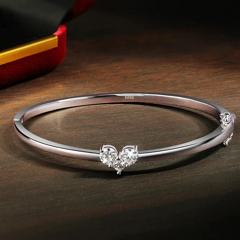 Moissanite Bangles Elegant Women Diamond Solid s925 Silver GRA Certified Dainty Bracelet Fine Jewelry for 17-18cm Wrist