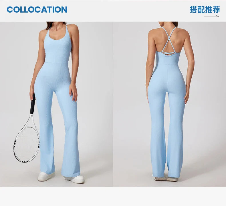 Seamless Yoga Jumpsuit Sets Beautiful Back Tight Hip Lift Trousers Micro Flared Trousers Outdoors Sports Fitness tracksuit Woman