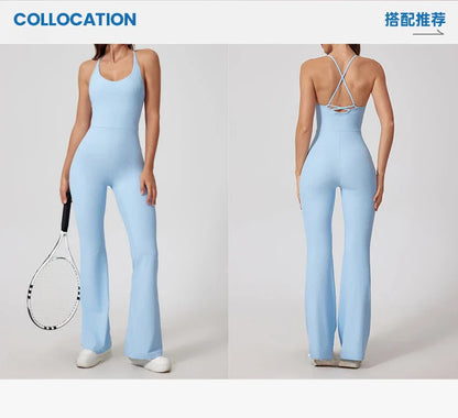 Seamless Yoga Jumpsuit Sets Beautiful Back Tight Hip Lift Trousers Micro Flared Trousers Outdoors Sports Fitness tracksuit Woman