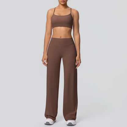 Women Gym Sports Yoga Suit Sexy Beautiful Back Yoga Underwear With Chest Pad Solid Color High Waisted Wide Leg Pants Yoga Set
