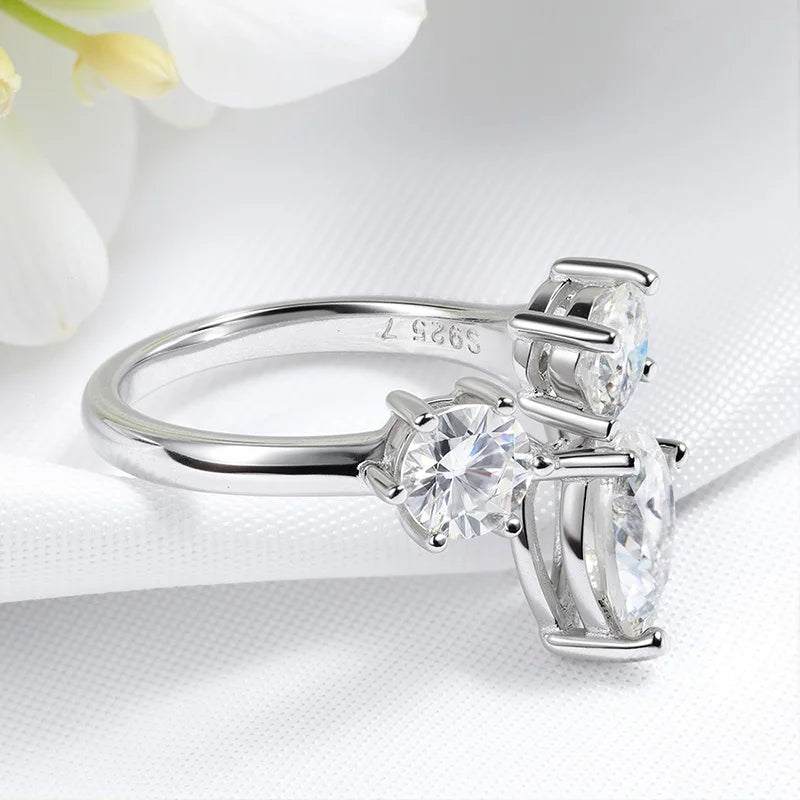 Pear/round Cut Adjustable Moissanite Rings for Women Ideal Cut Female S925 Sterling Silver Plated 18K Lab Diamond Band