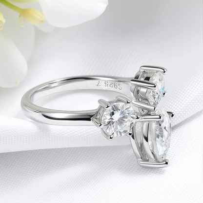 Pear/round Cut Adjustable Moissanite Rings for Women Ideal Cut Female S925 Sterling Silver Plated 18K Lab Diamond Band