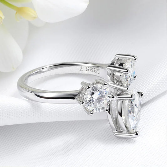Pear/round Cut Adjustable Moissanite Rings for Women Ideal Cut Female S925 Sterling Silver Plated 18K Lab Diamond Band