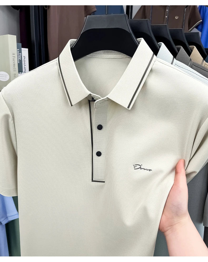 Light luxury brand letter emboss short sleeve T-shirt summer popular men polo shirt comfort silky breathable business casual top