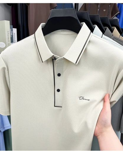 Light luxury brand letter emboss short sleeve T-shirt summer popular men polo shirt comfort silky breathable business casual top
