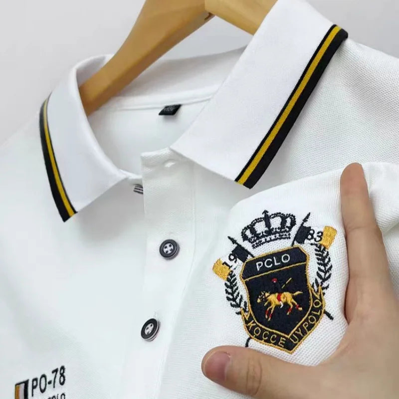 Designer Quality Men's Polo Shirt Lapel Long Sleeve T-Shirt Autumn New Badge Horse Embroid Fashion Business Casual Menswear Top