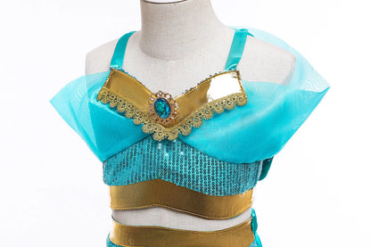 Jasmine Princess Dress for Girls Cosplay Aladdin Magic Lamp Costume Outfit Girls Halloween Kids Birthday Carnival Dance Vestidos