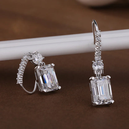 4.5carat Emerald Cut Moissanite Drop Earrings for Women 925 Sterling Silver Long Tassel Sparkling Diamond Hook Earring