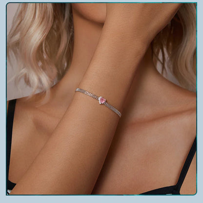 Love Heart Bracelets for Women Girls 925 Sterling Silver with CZ, White Gold Plated Charm Link Chain Bracelet Jewelry