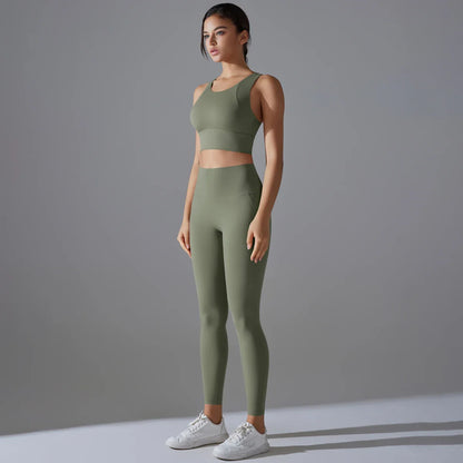 Yoga Set Women's tracksuit Women Fitness Crop Top Shockproof Sports Bras Yoga Gym Running Pants Sportswear Running Fitness Yoga