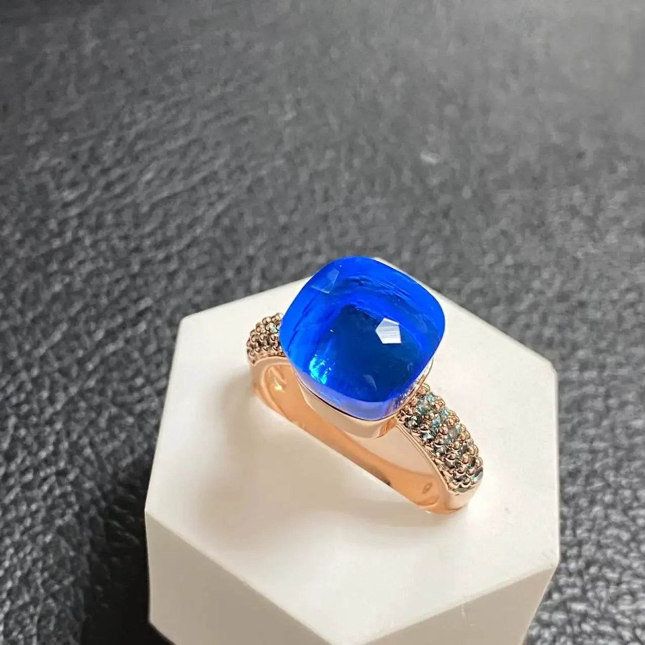 10.6mm Topaz Ring For Women Inlay Light Blue Zircon Candy Water Drop Crystal Ring Rose Gold Plated Jewelry Gift