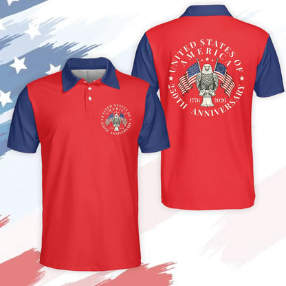 New Men USA 250th Anniversary Golf Polo Shirt 1776 2026 American Eagle Flag Patriotic Short Sleeve Casual Comfort Shirt