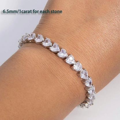 3/5/6.5mm Heart Cut Moissanite Tennis Bracelet with Certificates 925 Sterling Silver Sparkling Diamond Bracelets for Women