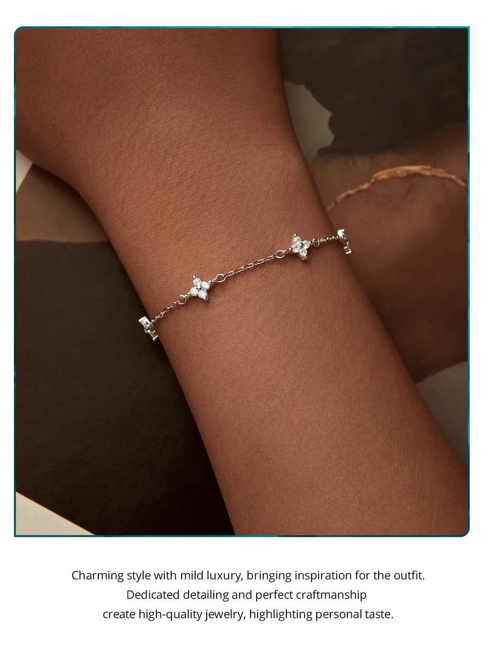 925 Sterling Silver Bracelet, White Gold Plated Shiny Zircon Flower Bracelet for Women Girl Classic Temperament Jewelry