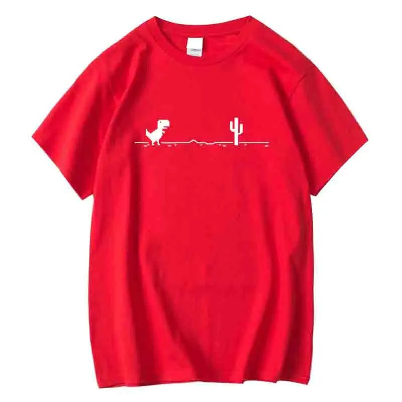 Camiseta Masculina de Alta Qualidade 100% Algodão com Estampa Divertida de Dinossauro Gola Careca Solta Verão Fresca Masculina Manga Curta Camiseta Masculina Top