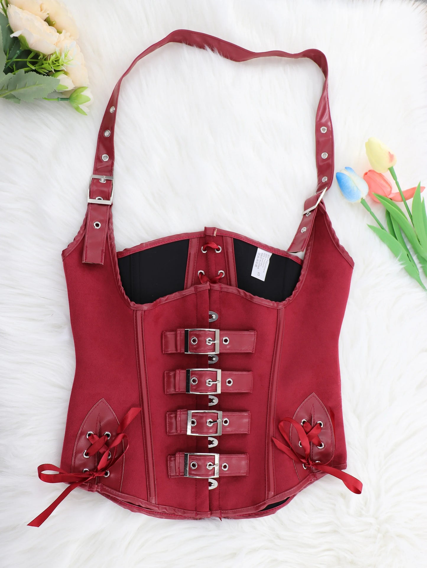 Steampunk Corsets And Bustiers Sexy Halterneck Synthetic waist trainer Gothic Red Corset Top Women Outwear Corselet