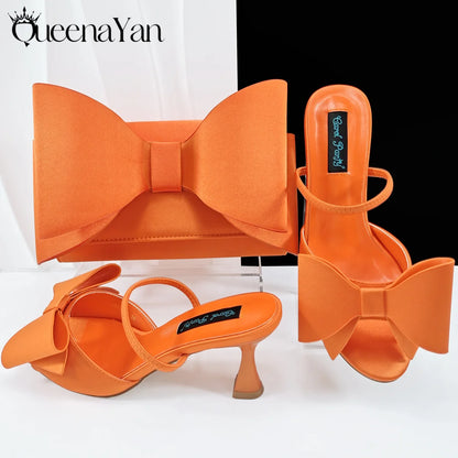 Fashion Newest Arrival Lilac Pointed Toe Women Heel Shoes Matching Bag Set for Ladies Wedding Party Pump