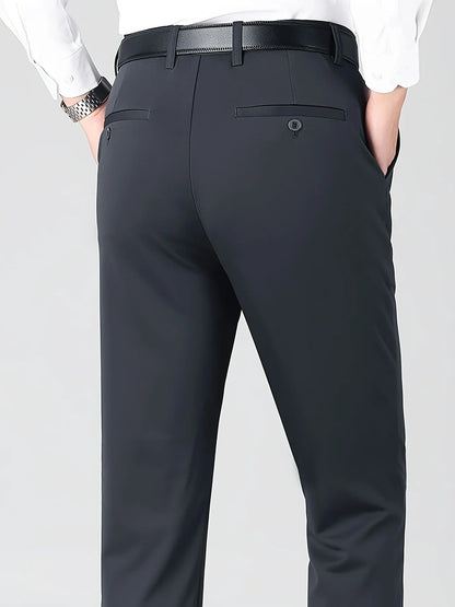 Men's High Elastic Anti-Wrinkle Straight Fit Business Pants | Non-Iron Formal Casual Trousers (1-Pack)
