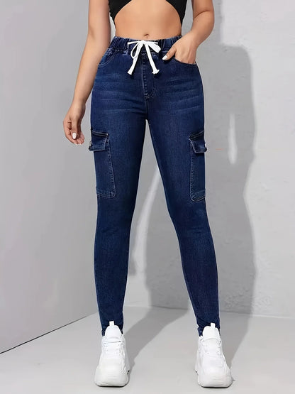 High-Waist Slimming Women's Tapered Stretch Cargo Jeans