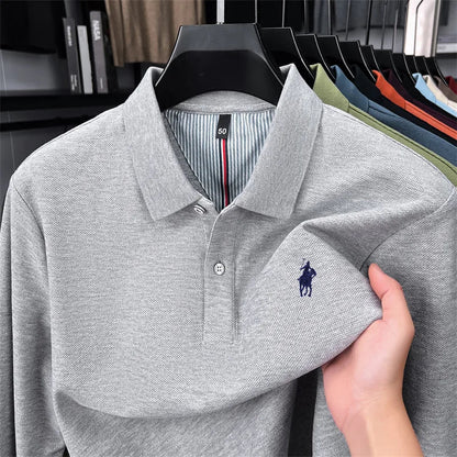 100% cotton high-end brand long sleeve polo shirt new Paul pony embroidery luxury comfort men's business leisure lapel T-shirt