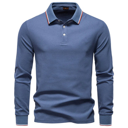 Men's Henley Neck Polo Shirt Cotton Solid Color Long Sleeve Autumn Winter Premium Luxury Mens Top