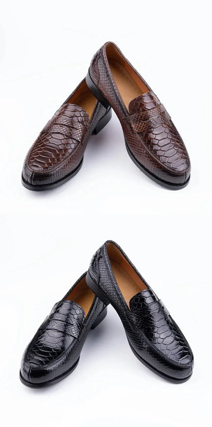 Premium Men's Snake Print Penny Loafers Handcrafted Genuine Leather Slip-On Driving Shoes Business Casual & Formal Footwear