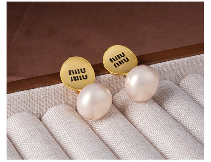 Luxury Brand 18K Gold Plated French Pearl Pendant Earrings, Trendy Women's Jewelry Accessories，Wedding Banquet Anniversary Gift