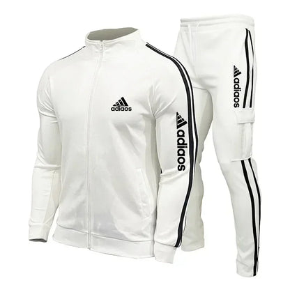 2025 New Men's Zipper Tracksuit Set Sweatshirt and Sweatpants Sports Suit Running Fitness Clothing