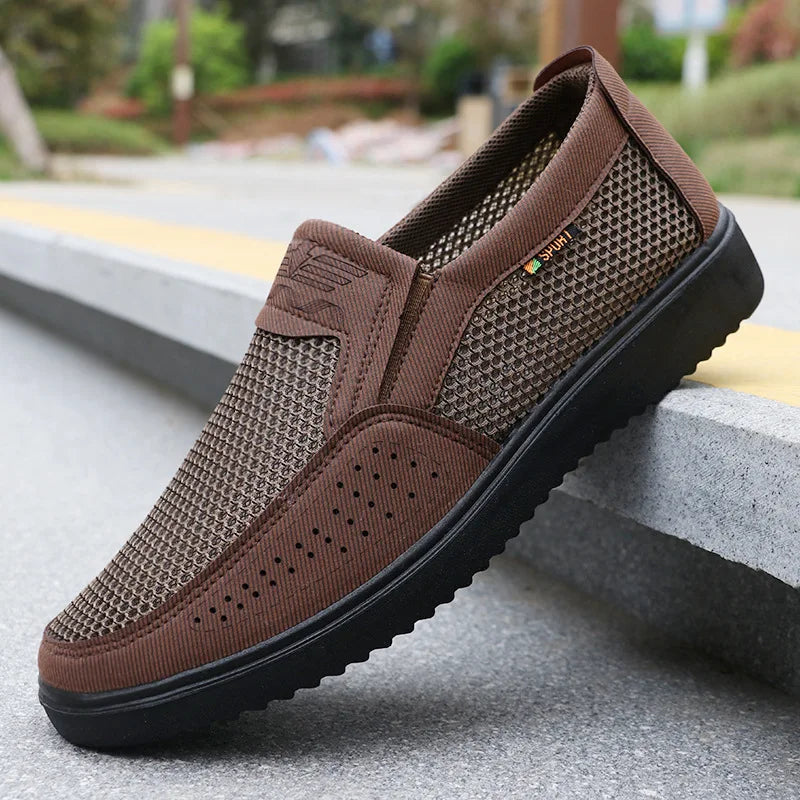 Men's Summer Mesh Breathable Slip-On Casual PU Driving Sandals Low-Top Round-Toe Slip-On Shoes with Textile Inner Sole