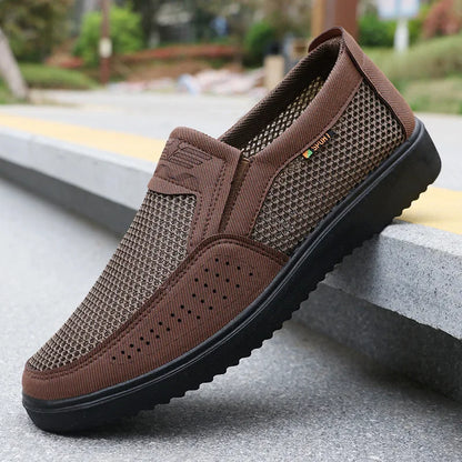 Men's Summer Mesh Breathable Slip-On Casual PU Driving Sandals Low-Top Round-Toe Slip-On Shoes with Textile Inner Sole