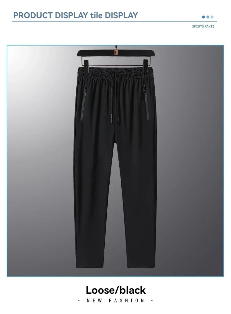 New High-quality Ice Silk Men Casual Straight Leg Pants Two-piece Set For Summer Lightweight Breathable Outdoor Sports Leggings