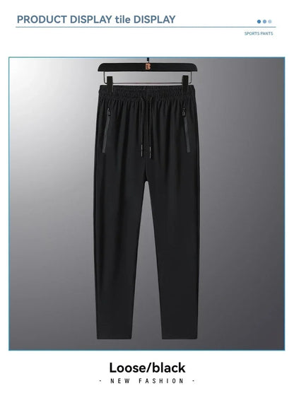New High-quality Ice Silk Men Casual Straight Leg Pants Two-piece Set For Summer Lightweight Breathable Outdoor Sports Leggings