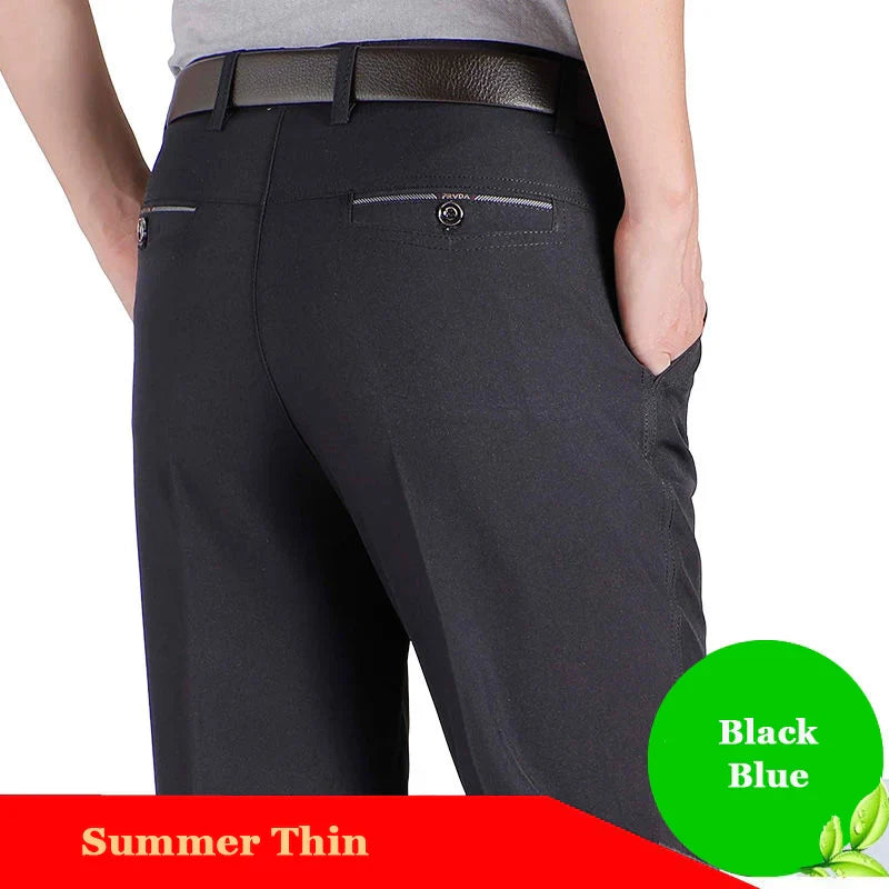 Business Men's Fall Spring Fashion Long Pants Formal Suit Pants Male Elastic Straight Casual Autumn Thick Trousers Plus Big Size
