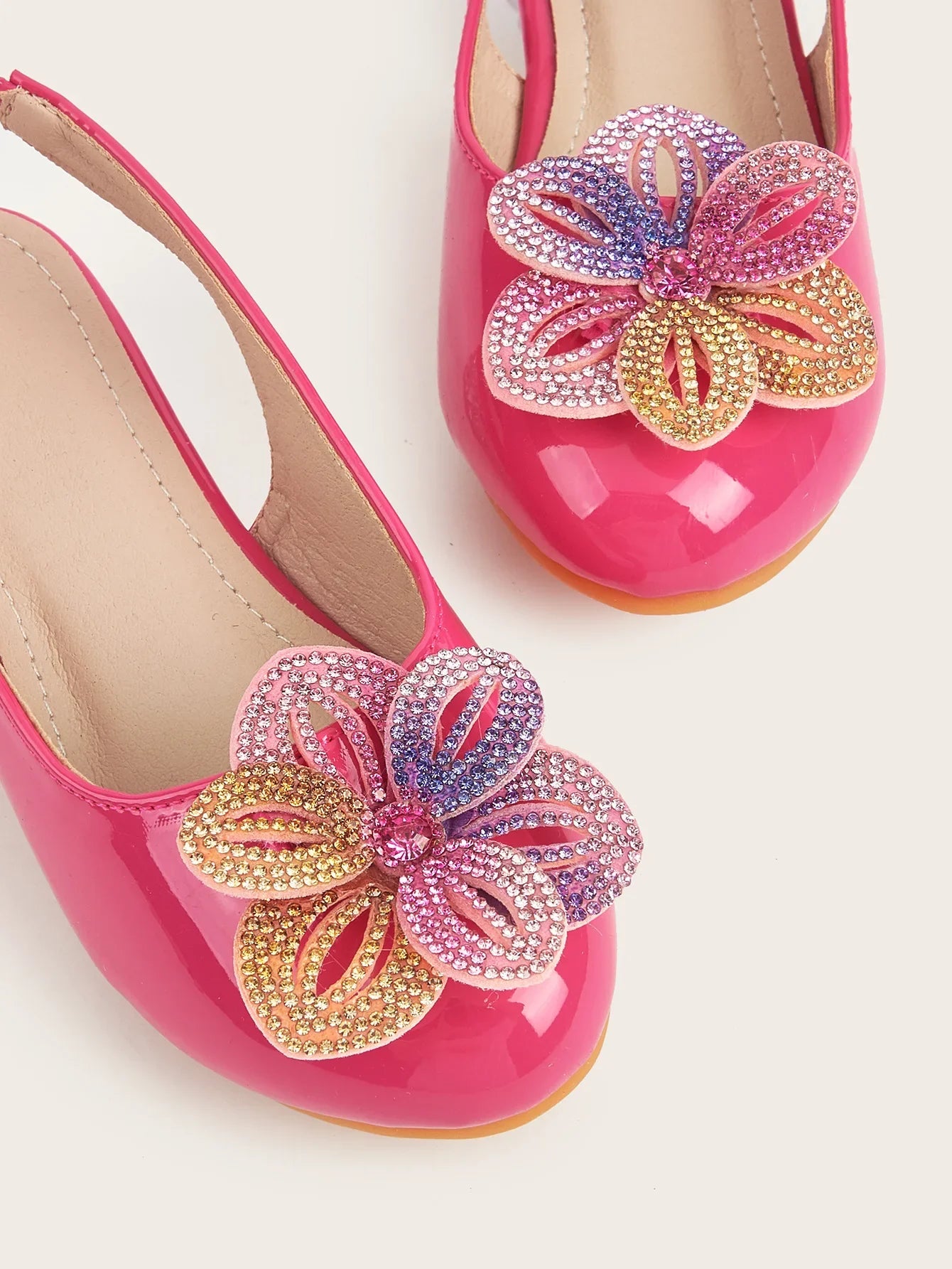 Summer New Children's High Heels Girls' Crystal Princess Shoes Hollow Heel Round Toe Fashion Flower Baby Girls' Sandals Rose Red