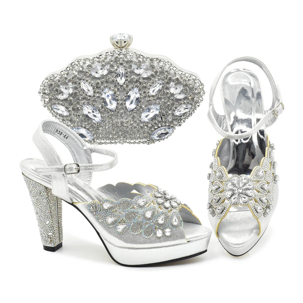 New Pumps for Women Designer Peep-Toe Luxury Wedding Hollowed Out Design Bag and Shoes Matching Set Shoes for Bride Wedding