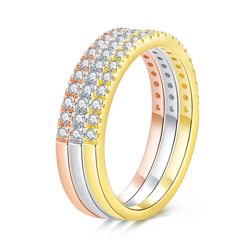 3pcs 0.2ct Moissanite Eternity Ring for Women Men 1.3mm 18k Gold Plated Sterling Silver Wedding Moissanite Band Jewelry
