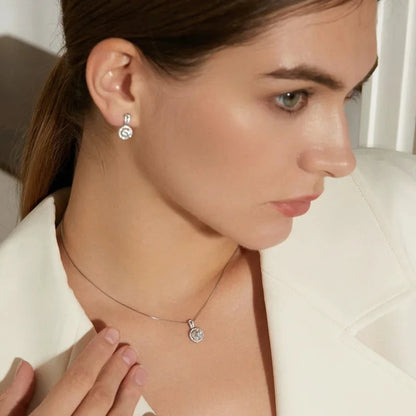 2ct total Moissanite Jewelry Set Sterling Silver 925 Necklace Earrings Fine Jewerly Wedding Set Pass Dismond Tester
